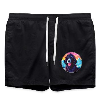 Portugiesischer Wasserhund Rasse Cartoon Kawaii Watercol - Badeshorts - Schwarz - Vorne - AI Model Male 185 light (185cm)