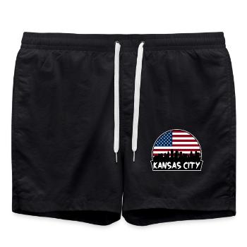 Kansas City Missouri USA Flagge Skyline Silhouette T - Badeshorts - Schwarz - Vorne - AI Model Male 185 light (185cm)