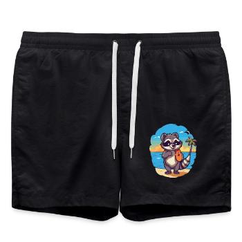 Waschbär lustige Karikatur Kawaii Strand Illustration - Badeshorts - Schwarz - Vorne - AI Model Male 185 light (185cm)