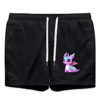 Drache Niedlich Glücklich Kawaii Cartoon Clipart Tier - Badeshorts - Schwarz - Vorne - AI Model Male 185 light (185cm)