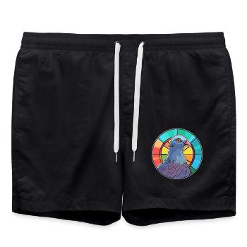 Taube Buntglas Bunte Karikatur Kawaii Anima - Badeshorts - Schwarz - Vorne - AI Model Male 185 light (185cm)