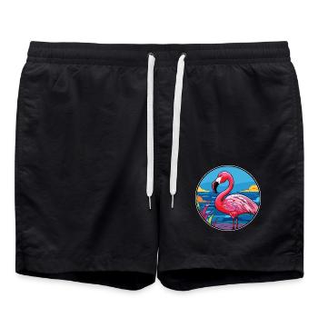 Flamingo Buntes Glas Bunte Karikatur Kawaii Ani - Badeshorts - Schwarz - Vorne - AI Model Male 185 light (185cm)
