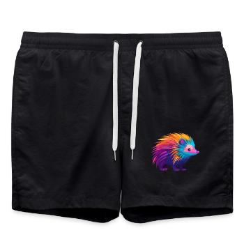 Stachelschwein Bunte Aquarell-Karikatur Kawaii Anima - Badeshorts - Schwarz - Vorne - AI Model Male 185 light (185cm)