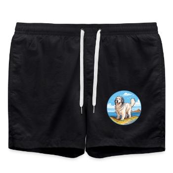 Rumänischer Schäferhund Hund Rasse Cartoon Kawaii Clipart - Badeshorts - Schwarz - Vorne - AI Model Male 185 light (185cm)