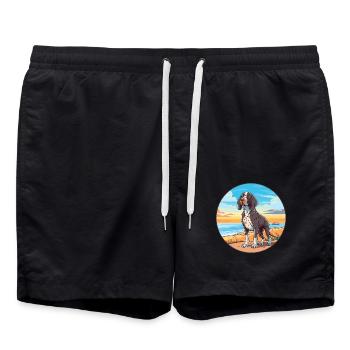 Friesisch Zeigen Hund Rasse Cartoon Kawaii Clipart - Badeshorts - Schwarz - Vorne - AI Model Male 185 light (185cm)