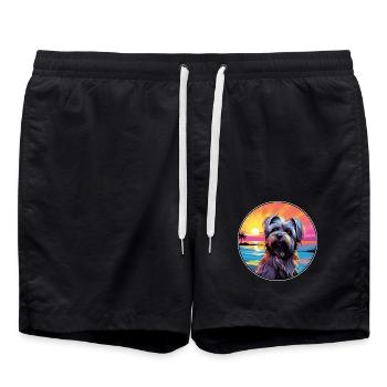 Skye Terrier Hunderasse bunte Karikatur Aquarell - Badeshorts - Schwarz - Vorne - AI Model Male 185 light (185cm)
