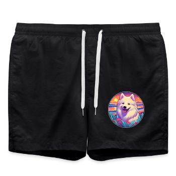 Samojede Hunderasse buntes Karikatur-Aquarell - Badeshorts - Schwarz - Vorne - AI Model Male 185 light (185cm)