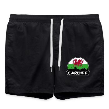Cardiff Wales Flagge Skyline Silhouette Reisen - Badeshorts - Schwarz - Vorne - AI Model Male 185 light (185cm)