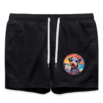 Lucas Terrier Hunderasse Bunte Karikatur Watercolo - Badeshorts - Schwarz - Vorne - AI Model Male 185 light (185cm)