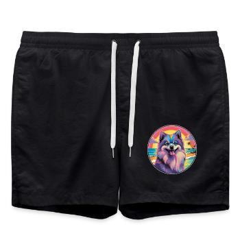 Keeshond Hunderasse Buntes Karikatur-Aquarell - Badeshorts - Schwarz - Vorne - AI Model Male 185 light (185cm)