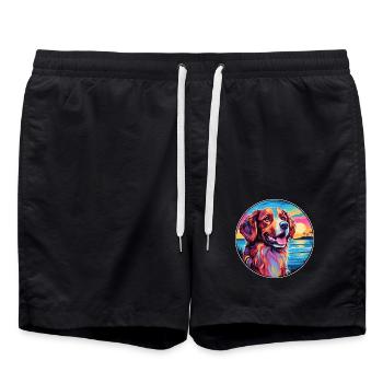 Hovawart Hunderasse buntes Karikatur-Aquarell - Badeshorts - Schwarz - Vorne - AI Model Male 185 light (185cm)
