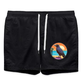 Krähe Aquarell Cartoon Kawaii Clipart Tier - Badeshorts - Schwarz - Vorne - AI Model Male 185 light (185cm)