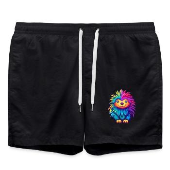 Stachelschwein Bunte Aquarell-Karikatur Kawaii Anima - Badeshorts - Schwarz - Vorne - AI Model Male 185 light (185cm)