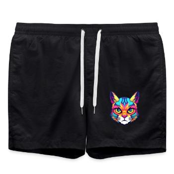 Deutsche Rex-Katzenrasse Aquarell-Karikatur Kawaii-Haustier - Badeshorts - Schwarz - Vorne - AI Model Male 185 light (185cm)