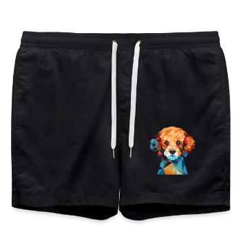 Miniatur-Pudel-Hunderasse Aquarell-Illustration - Badeshorts - Schwarz - Vorne - AI Model Male 185 light (185cm)