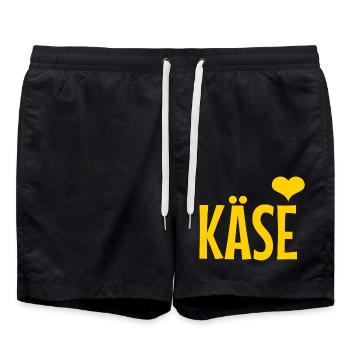 Käse Herz Logo – Gelbe Typo mit Liebe - Badeshorts - Schwarz - Vorne - AI Model Male 185 light (185cm)