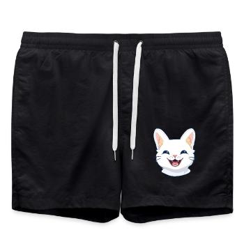 Ägäische Katze Karikatur Aquarell Illustration - Badeshorts - Schwarz - Vorne - AI Model Male 185 light (185cm)