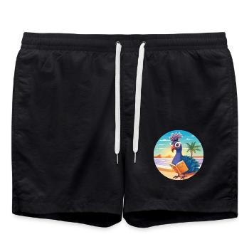 Pfau Niedliche Lustige Karikatur Kawaii Buch Strand - Badeshorts - Schwarz - Vorne - AI Model Male 185 light (185cm)