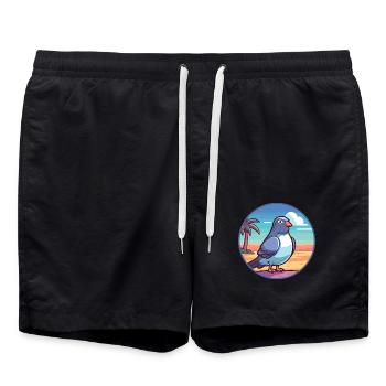 Taube Lustige Karikatur Kawaii Strand Illustration - Badeshorts - Schwarz - Vorne - AI Model Male 185 light (185cm)