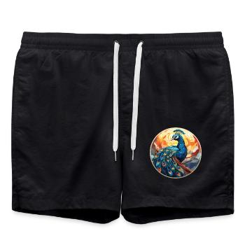 Pfauenbunte Aquarell-Tierillustration - Badeshorts - Schwarz - Vorne - AI Model Male 185 light (185cm)