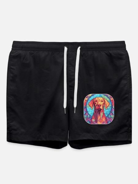 Bunte Vizsla Hunderasse Aquarell Glas Paintin - Badeshorts - Schwarz