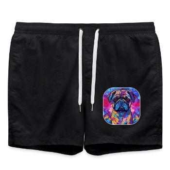Bunte Mops-Hunderasse Aquarell-Glasmalerei - Badeshorts - Schwarz - Vorne - AI Model Male 185 light (185cm)