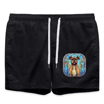 Bunte Boxerhundrasse Aquarellglasmalerei - Badeshorts - Schwarz - Vorne - AI Model Male 185 light (185cm)