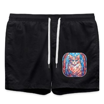 Bunte sibirische Katzenrasse Aquarellmalerei - Badeshorts - Schwarz - Vorne - AI Model Male 185 light (185cm)