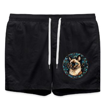 Balinesische Katzenrasse Aquarellglas - Badeshorts - Schwarz - Vorne - AI Model Male 185 light (185cm)