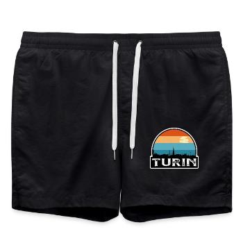 Turin Italien Flagge Skyline Reisesouvenir - Badeshorts - Schwarz - Vorne - AI Model Male 185 light (185cm)