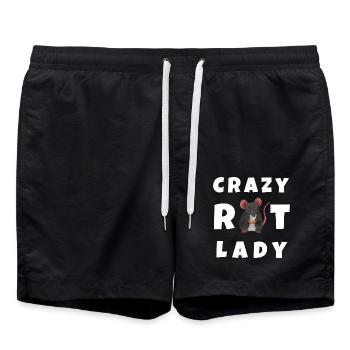 Crazy Rat Lady - Ratte im Schriftzug - Badeshorts - Schwarz - Vorne - AI Model Male 185 light (185cm)