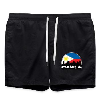 Manila Philippinen Flagge Skyline Silhouette Reisen - Badeshorts - Schwarz - Vorne - AI Model Male 185 light (185cm)