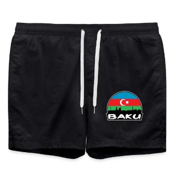 Baku Aserbaidschan Flagge Skyline Silhouette Reisen - Badeshorts - Schwarz - Vorne - AI Model Male 185 light (185cm)