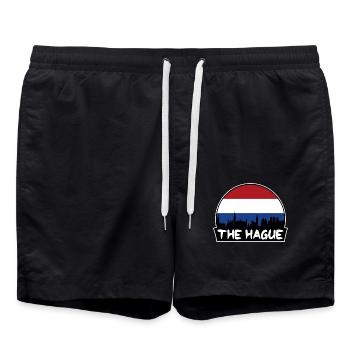 Den Haag Niederlande Flagge Skyline Silhouette Trav - Badeshorts - Schwarz - Vorne - AI Model Male 185 light (185cm)