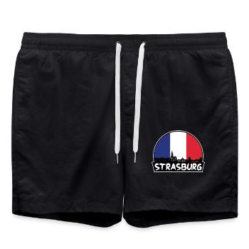 Straßburg Frankreich Flagge Skyline Silhouette Reisen - Badeshorts - Schwarz - Vorne - AI Model Male 185 light (185cm)