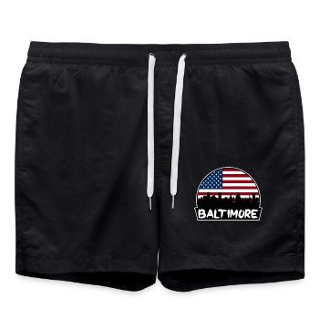Baltimore Maryland USA Flagge Skyline Silhouette Tra - Badeshorts - Schwarz - Vorne - AI Model Male 185 light (185cm)
