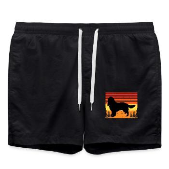English Springer Spaniel Dog Silhouette Retro Sun - Badeshorts - Schwarz - Vorne - AI Model Male 185 light (185cm)