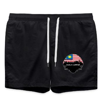 Kuala Lumpur Malaysia Flagge Skyline Silhouette Trav - Badeshorts - Schwarz - Vorne - AI Model Male 185 light (185cm)