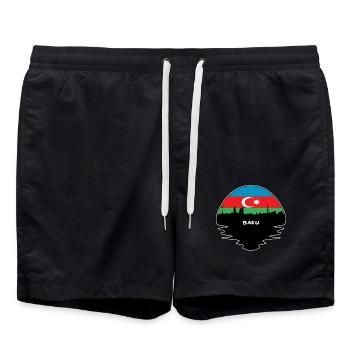 Baku Aserbaidschan Flagge Skyline Silhouette Reisen - Badeshorts - Schwarz - Vorne - AI Model Male 185 light (185cm)