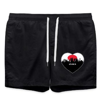 Osaka Japan Flagge Skyline Reise Souvenir - Badeshorts - Schwarz - Vorne - AI Model Male 185 light (185cm)