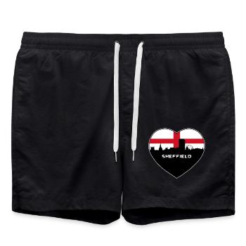 Sheffield England Flagge Skyline Reise Souvenir - Badeshorts - Schwarz - Vorne - AI Model Male 185 light (185cm)