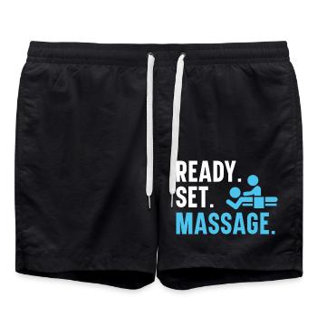 Fertig. Fertig. Massage. Therapeutin Massage-Thera - Badeshorts - Schwarz - Vorne - AI Model Male 185 light (185cm)