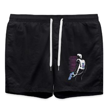 Actiongeladenes Laser Tag Duell - Badeshorts - Schwarz - Vorne - AI Model Male 185 light (185cm)