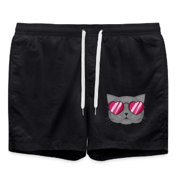 Graue Katze mit pinker Herzbrille - ohne Text - Badeshorts - Schwarz - Vorne - AI Model Male 185 light (185cm)