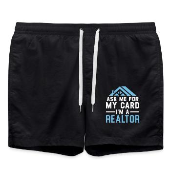 Fragen Sie mich nach meiner Karte Ich bin ein Immo - Badeshorts - Schwarz - Vorne - AI Model Male 185 light (185cm)