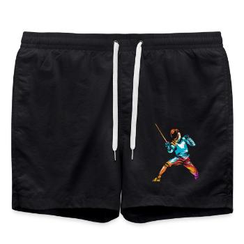 Mutiger Säbelfechter Mannschaftskampf - Badeshorts - Schwarz - Vorne - AI Model Male 185 light (185cm)
