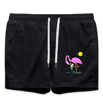 Flamingo Graphic Flamingoliebhaber Cocktailtrinker - Badeshorts - Schwarz - Vorne - AI Model Male 185 light (185cm)