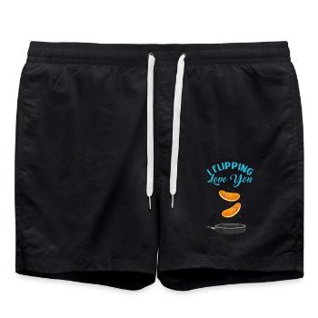 Herziger Pfannkuchen Liebesfrühstück - Badeshorts - Schwarz - Vorne - AI Model Male 185 light (185cm)