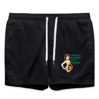 Kugelrunder Cheeseburger Babybauch - Badeshorts - Schwarz - Vorne - AI Model Male 185 light (185cm)