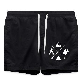 Campingzeit individuell - Badeshorts - Schwarz - Vorne - AI Model Male 185 light (185cm)
